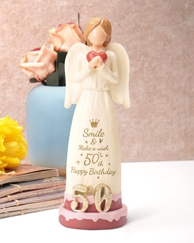 50th Birthday Gifts for Women, Happy 50th Birthday Decorations | 50 Year Old Gifts for Women, Mom, Wife, Sister, Daughter, Cake Toppers Party Home Decor Angel Figurine - style: 50th Birthday
