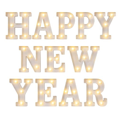 12 Pcs Happy New Year Decorations 2027 New Year's Eve Light up Signs Battery Powered LED Letter Lights for Wall Shelf Table 2027 Midnight Celebration Party Supplies Winter Home Decor - style: Happy New Year