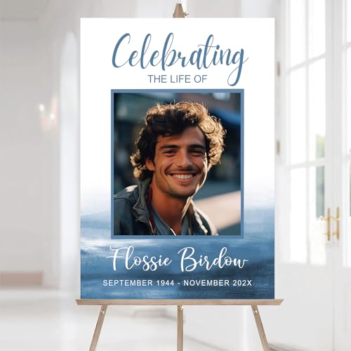 Custom Celebration of Life Welcome Sign with Photo for Memorial Funeral #20 - color: Sign 25