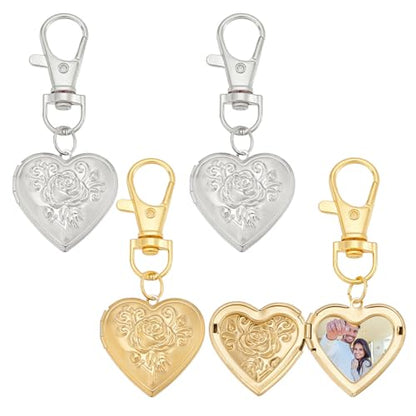 PLIGREAT 4 Pcs Heart Locket Keychain that Holds Pictures, Photo Locket Keychain Memory Pendant Keychains for Women