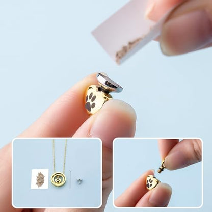 Cremation Jewelry for Ashes Pendant Dog/Cat Funeral Keepsake Urn Necklace Paw Print Memorial Necklace Forever in My Heart,No Longer by My Side Pet - color: Gold