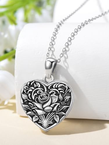 Midari Personalized Heart Locket Necklace That Hold 2 Pictures 925 Sterling Silver Oxidized Photo Necklace Memory Custom Photo Lockets Necklaces Jewelry Gifts for Family Women Lover Mom Dad - color: Rose, style: Locket Only