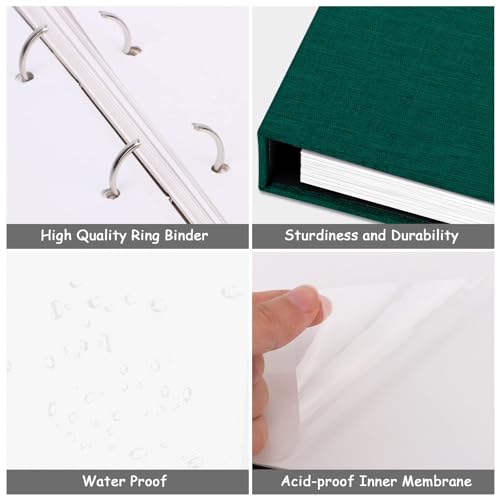 Zesthouse 18 In Photo Album Self Adhesive with Picture Display Window, 3-Ring Scrapbook Albums 60 Pages Holds 10x12 8x10 5x7 4x6 Photos, DIY Photo Book Ideal Gift for Family Wedding Baby - color: Dark Green, size: 13.2"x12.8"/White 60 Pages