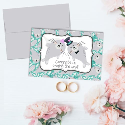Funny Wedding Card for Newlyweds – Sealing the Deal Silly Seal Themed Greeting for Bride and Groom Wedding Day- Congratulations to the Happy Couple 4X6 inch Card with Silver Envelope Included - style: Seal