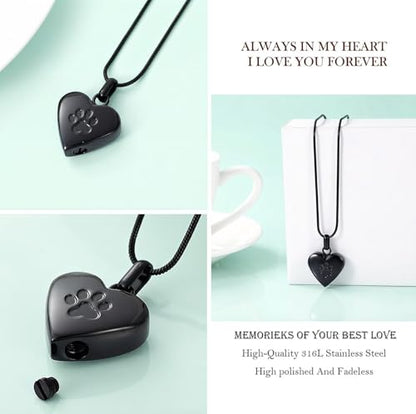 zeqingjw Pet Cremation Jewelry for Ashes Pendant Paw Print Pet Heart Urn Necklace Memorial Keepsake Jewelry for Pet/Dog's/Cat's Ashes - color: Heart-Black