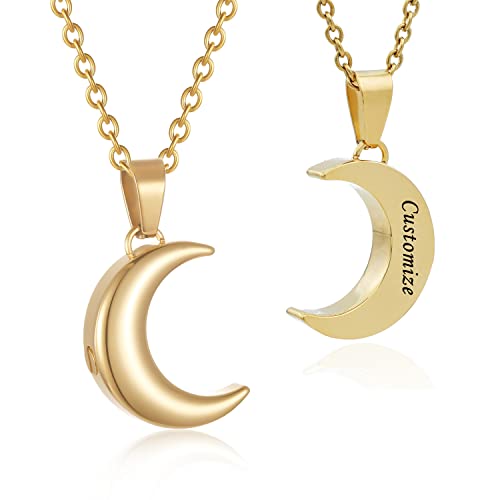 Crescent Moon Cremation Urn Necklaces for Ashes Stainless Steel Cremation Jewelry Keepsake Urn Necklace for Human Pet Ashes Memorial Jewelry Funeral Jewelry for Women Men - color: Customize