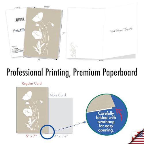 NobleWorks - Sympathy Greeting Card with Envelope (4.63 x 6.75 Inch) - White Ink Florals C8887ESMG - style: White Ink Florals