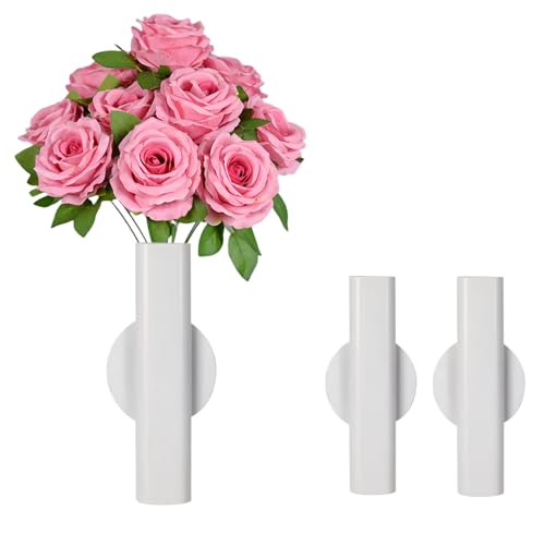 Self Adhesive Wall Vase Metal Tube Decoration Holder Used to Display Dried Flower, Faux Flowers, Fake Flowers, Also Suitable for Cemetery Memorial Decoration (2 Pcs White) - color: 2 Pcs White