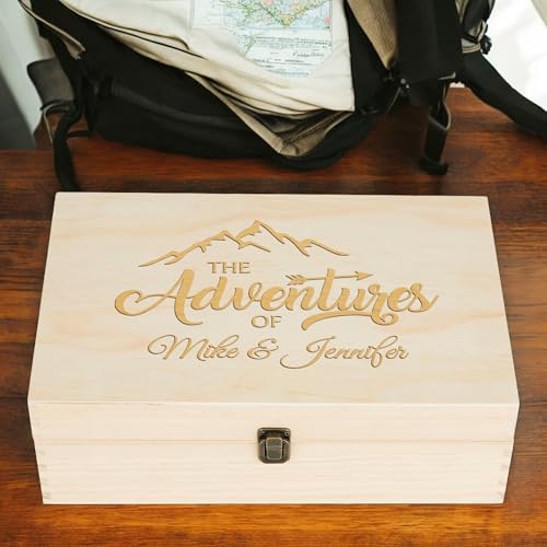 Personalized Adventure Memory Box, Engraved Travel Keepsake for Couples | Holds photos, tickets, maps & travel souvenirs. Add names or dates; 4 sizes, 4 finishes & optional inside engraving. - style: 12. Adventure Box