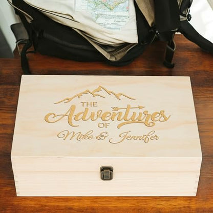 Personalized Adventure Memory Box, Engraved Travel Keepsake for Couples | Holds photos, tickets, maps & travel souvenirs. Add names or dates; 4 sizes, 4 finishes & optional inside engraving. - style: 12. Adventure Box