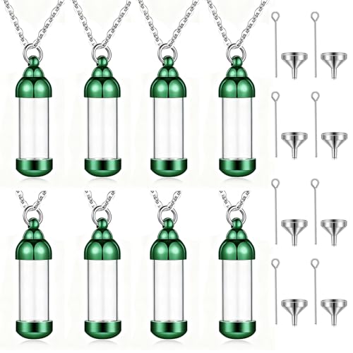 weikui Vial Necklace Glass Vial Pendant Set of 8 Stainless Steel Glass Container Urn Necklace for Ash Cremation Jewelry Ashes Holder Memorial Pendant ﻿ - color: Green