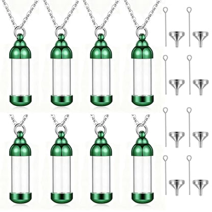 weikui Vial Necklace Glass Vial Pendant Set of 8 Stainless Steel Glass Container Urn Necklace for Ash Cremation Jewelry Ashes Holder Memorial Pendant ﻿ - color: Green