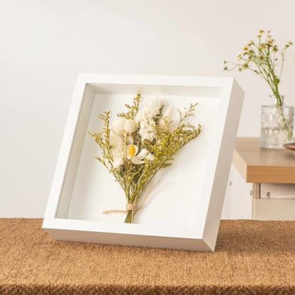 8x8 Shadow Box Frame with Ultra-Clear Glass & Soft Linen Back - color: White+high Definition Panel + Shatter-proof Packaging, size: 8x8