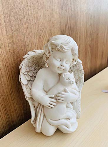 KiaoTime Wings Angel Holding a Cat Statue Faithful Angel Memory Memorial Cat Pet Figurine Garden Statue Indoor Outdoor Home Garden Guardian Rememberance Cat Figurine, 7 inch