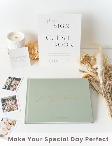 Wedding Guest Book, Polaroid Photo Guestbook for Baby Shower | Table Sign Included, Gold Stamping, Hardcover, 9x7.5", Perfect for Bridal Party & Baby Shower, Sage - color: Sage