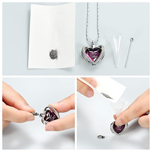 Imrsanl Cremation Jewelry for Ashes Pendant - Crystal Heart Urn Necklace with Mini Keepsake Urn Memorial Ash Jewelry - color: Wings-Purple