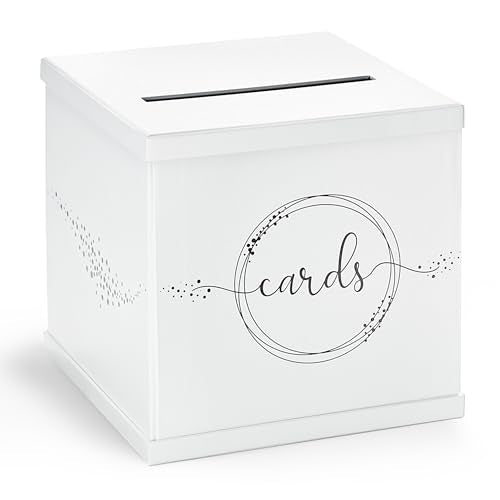 White Wedding Card Box, Large 10x10 Gift Card Box Envelope Holder with Slot | Graduation Party, Birthday, Funeral Reception, Baby & Bridal Shower, Sweet 16, Quinceanera, Retirement, Baptism, Money Basket