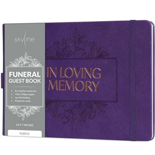 Skyline Funeral Guest Book, Memorial Service Sign-In, Purple - color: Purple