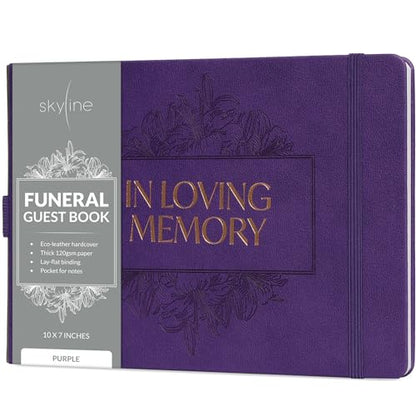 Skyline Funeral Guest Book, Memorial Service Sign-In, Purple - color: Purple