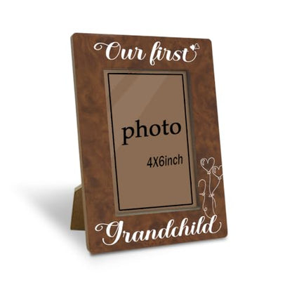 First Time Grandparents Picture Frame, Our First Grandchild Picture Frames, New Grandparents Gift, Home Decor Tabletop Display, Wooden Photo Frame Fitting a 4x6 Inch Photo - color: Our First Grandchild