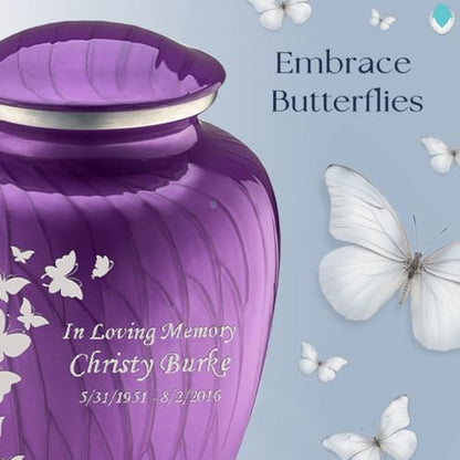 Geturns Embrace Adult Personalized Butterfly Cremation Urns for Human Ashes I Large Pearl Purple Funeral Urn for Men and Women I 200 lbs - color: Pearl Purple