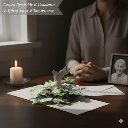 CUTE POPUP Sympathy Pop Up Card, 3D Dove and White Lily Condolence Card – Sorry for Your Loss, Thinking of You, Bereavement Card for Loss of Loved One – Premium 6x8 Inch, Envelope Included - color: Lily