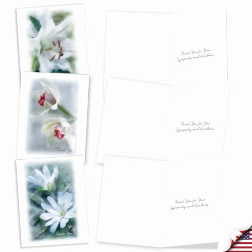 The Best Card Company - 10 Sympathy Thank You Cards (4 x 5.12 Inch) - Boxed Flower Condolence Gratitude - Blooming Memories M6598STG-B1x10 - style: Blooming Memories - TY