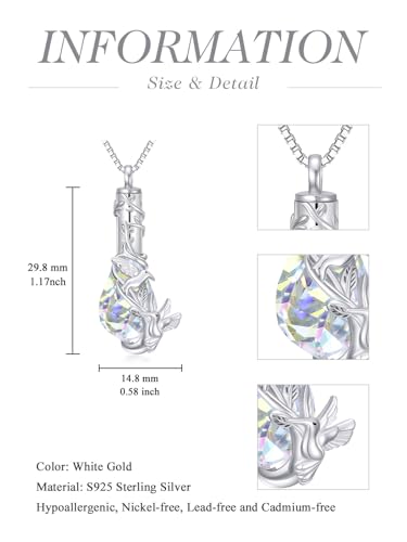 JKR Heart Urn Necklace for Ashes Crystal Keepsake Pendant Memorial Jewelry - style: Hummingbird-Teardrop
