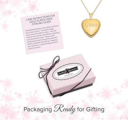 Cherished Moments .925 Sterling Silver or 14K Gold-Plated Engraved Heart Locket Necklace for Little Girls, Teens, or Women - style: Gold-16-18 inch