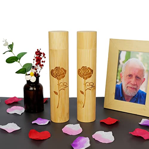 2 Pack Small Biodegradable Bamboo Scattering Tubes Urn for Human Ash - color: Flowers, size: Small (Set of 2)