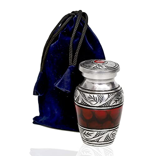 hlc Lovely Small Keepsake Urn Qnty 1 - Keepsake Urn for Human Ashes with 1 Velvet Box Bag-Mini Keepsake Urn -Red Brass Mini Memorial Affordable Keepsake Urn (3 cu.in)