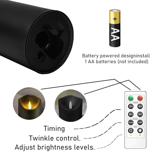 kakoya Flickering Flameless Candles, Battery Operated Plastic LED Pillar Candles with Remote Control and Timer, Set of 9 (Black) - color: Black