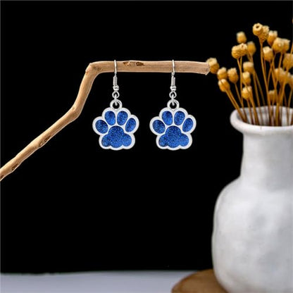 Dreuyet Paw Necklace and Earrings Set for Women Glitter Cute Dog Cat Pet Paw Print Pendant Necklace Earrings Lovely Animal Charm Jewelry Set Gifts - color: Silver Blue