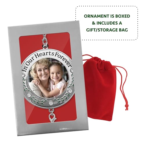 Memorial Christmas Photo Ornaments 2026, Set of 2 Remembrance Keepsakes with in Our Hearts Forever Sentiment, Clear Gems, Floral Accents, Dove Hooks and Gift Storage Bags, Holds 2 Inch Photos, 3 Inch - size: 2 Pack