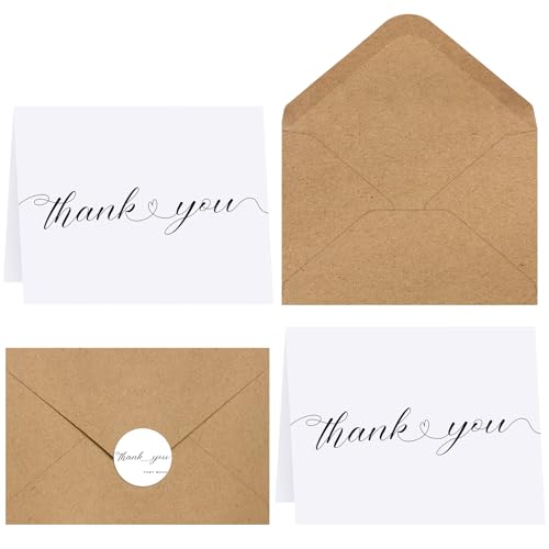 1500PACK Small Thank You Cards with Brown Kraft Envelopes For Business, Weddings, Bridal Shower, Baby Shower, Graduation, Funeral 4X6 inch With Sticker - color: Brown, size: A4(4.25 X 6.25) 1500 PCS With ThankYou Card