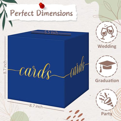 QIKSION Elegant Blue Graduation Card Box, Gold Foil Gift Card Box for Party - color: Blue
