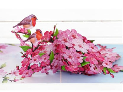 iGifts And Cards Cherry Blossom 3D Pop-Up Card – In Full Bloom 6"x8" | Robins, Pink Flowers, Nature-Inspired Greeting, Mother, Friend, Daughter, Spring Keepsake, Thinking of You Memento, Notecard - color: Cherry Blossom Robins