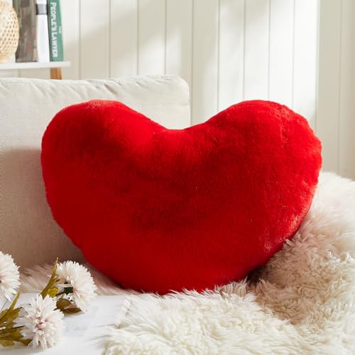 EastTree Heart Pillows, Red Heart Shaped Pillows, Love Throw Pillows Gifts, Ultra Soft Faux Rabbit Fur Small Cute Pillows, Women Girls Kid Room Decor 10x13 Inch - color: Red, size: 10 X 13 inches