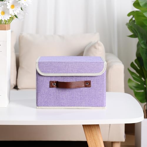 ANMINY Fabric Storage Box Bins with Lids, Purple, 10"x8"x7" - color: Purple, size: Small (Pack of 1)