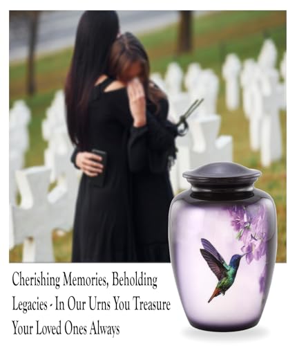 Hummingbird Cremation Urn for Adult Ashes – Elegant Purple Memorial Urn with Vibrant Hummingbird & Flowers – A Loving Tribute for Women & Men – Full-Size Funeral Urns Holds Up to 200 lbs (Large) - size: Large Full-Size