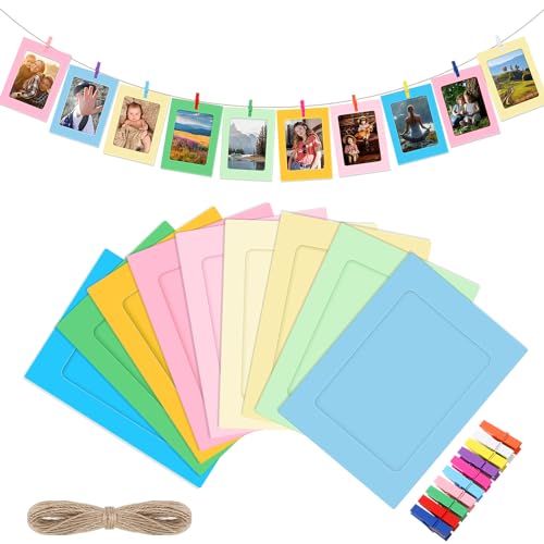 100 Pcs Paper Photo Frames 4x6 Paper Picture Frame with 100 Clip 10 String Kit DIY Hanging Cardboard Photo Holder Graduation Wall Decor Wedding Home - color: Colorful, style: Classic