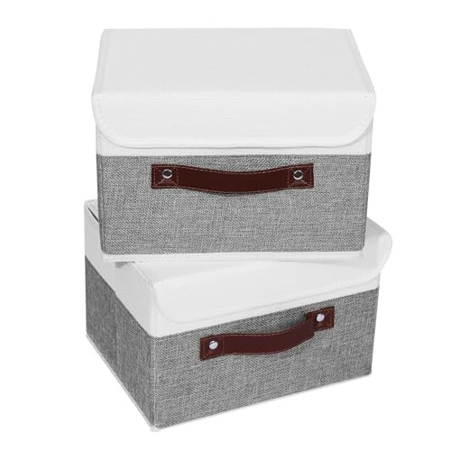 ANMINY Fabric Storage Box Bins with Lids, Gray White, 10"x8"x7", 2 Pack - color: Gray White, size: Small (Pack of 2)