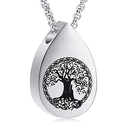 Hearbeingt Teardrop Urn Necklaces for Ashes Tree of Life Memorial Locket - color: Silver