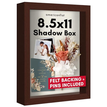 Americanflat 8.5x11 Shadow Box Frame with Shatter-Resistant Glass - Silhouette Collection - Large Shadow Box Display Case for Tabletop and Wall Display - Mahogany with Soft Felt Back | Shatter-resistant glass, 1.5 inch interior depth, hangs vertical or ho