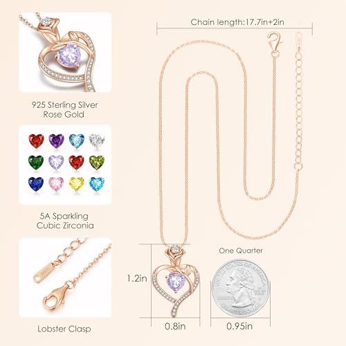 925 Sterling Silver Rose Love Heart Birthstone Necklaces for Women Jewelry | Hypoallergenic Nickel-Free & Lead-Free Pendant,Birthday Anniversary Christmas Gift for Women Wife Mom Girlfriend - color: Rose Gold-06-Jun