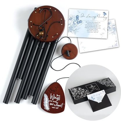 Memorial Wind Chimes for Loss of Loved One, Windchimes in Memory of a Loved One, Sympathy Gift Baskets, Bereavement Condolence Gifts, Memorial Gifts for Loss of Mom, 32" Sympathy Feather, Black - size: 32" Feather