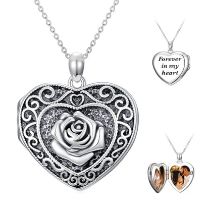 Poiuy Heart Locket Necklace for Women Photo Locket Necklace Gifts For Women | That Holds Pictures Locket Jewelry Anniversary Birthday Christmas Memento Gifts for Mom Daughter Women Girlfriend Sister - style: 06-rose
