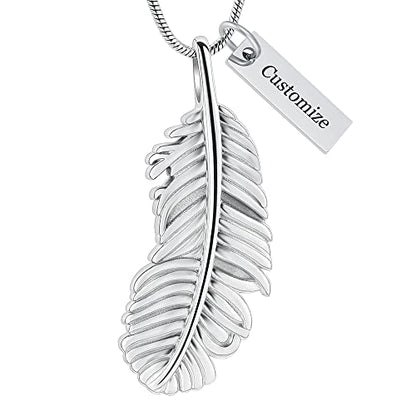 Cremation Jewelry Feathers Urn Necklace for Ashes Stainless Steel Memorial Keepsake Pendant for Women Men - color: Customize