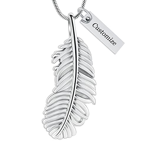 Cremation Jewelry Feathers Urn Necklace for Ashes Stainless Steel Memorial Keepsake Pendant for Women Men - color: Customize