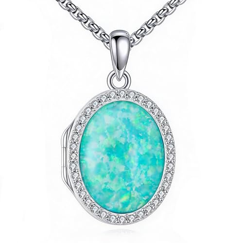 ONEFINITY Locket Necklace Photo Necklace Memorial Jewelry Gifts for Women Mom Wife - color: Green Opal